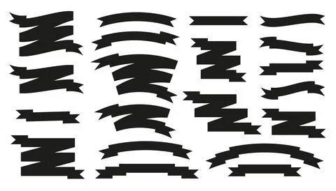Retro vector black ribbons set isolated on white Stock Illustration