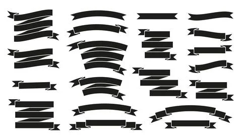 Retro vector black ribbons set isolated on white Stock Illustration