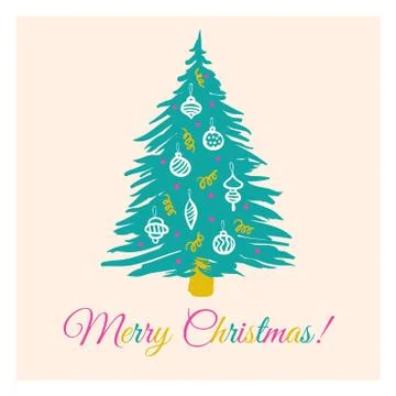 Retro vector card with Christmas tree Stock Illustration