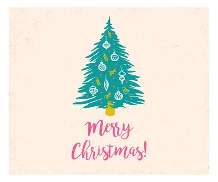 Retro vector card with Christmas tree Stock Illustration