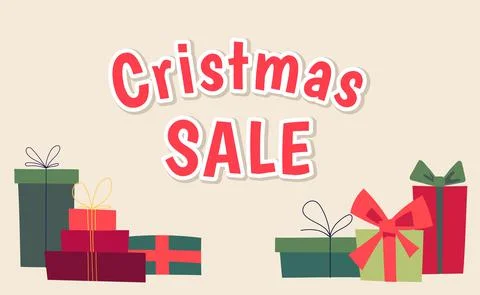 Retro vector Christmas background with bunch of gift boxes. 스톡 일러스트