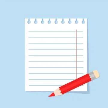 Retro Vector Empty White Paper Sheet with Shadow and Red Pencil, stock vector Stock Illustration