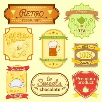 Retro vector labels on different themes set Illustrazione stock