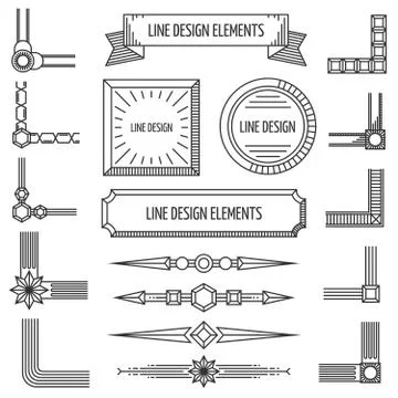 Retro vector linear outline design elements frames corners badges borders Stock Illustration