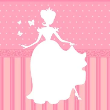 Retro vector pink background with little beautiful princess silhouette 스톡 일러스트