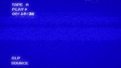 Retro VHS Blue Screen Play Tape Animation with Static Noise Stock Footage 316959898