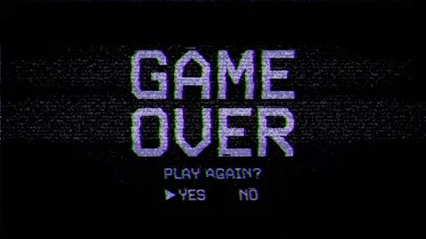 Retro VHS Game Over Screen Animation with CRT Glitch Stock Footage 336518421