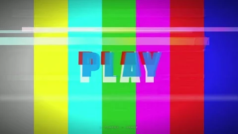 Retro VHS glitch effect with colorful test bars and play text overlay on screen Stock Footage 345755027