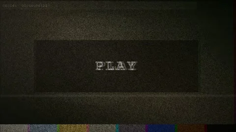 Retro VHS Glitch Effect with Play Text and Analog Static Noise on Black Stock Footage 345764016