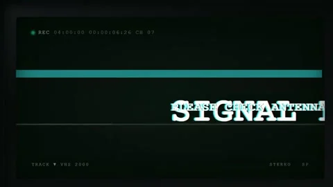 Retro VHS glitch effect with signal loss and analog television static noise on Stock Footage 345759328