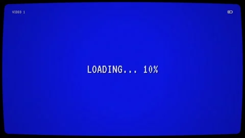 Retro VHS Loading Screen Overlay with Blue Background and Scan Lines Stockbeeldmateriaal 340485603