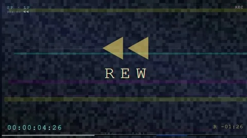Retro VHS Rewind Effect with Glitchy Static and Analog Video Display Interface Stock Footage 345751526