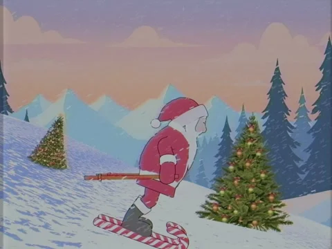 Retro VHS Santa Skiing Loop Stock Footage 322000732