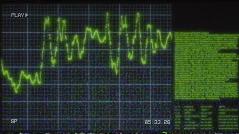 Retro vhs screen with green data graph and digital noise Stock Footage 345168865