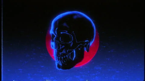 Retro VHS Skull Spin Stock Footage 241042567