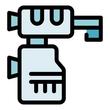 Retro video camera being turned on with key, video production icon Stock Illustration