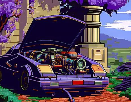 Retro Video Game of a Car Engine Stock Illustration
