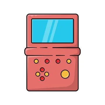 Retro video game console icon in cartoon style on a white background. Old s.. Stock Illustration