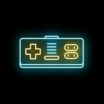 Retro video game controller glowing neon light Illustrazione stock