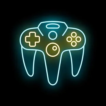 Retro video game controller glowing neon light icon Stock Illustration