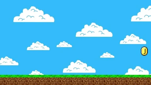 Retro Video Game Level with a Trail of Gold Coins Stock Footage 79019702