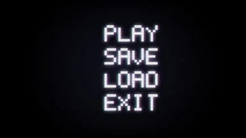 Retro Video Game Menu with Play Save Load Exit Options. Stock Footage 336620429