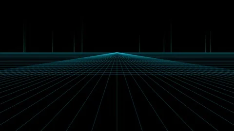 Retro video game road perspective with grid lines motion. Stock Footage 342524975