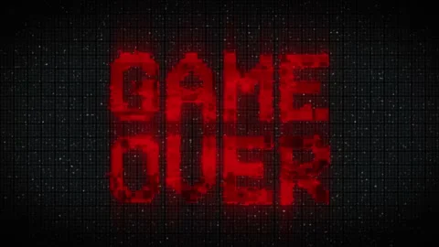 Retro video game screen with glitch. Game over with noisy distortion. 4k video. Stock Footage 233012011