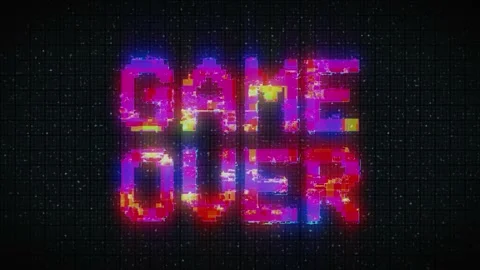 Retro video game screen with glitch. Game over with noisy distortion. 4k video. Stock Footage 233012072