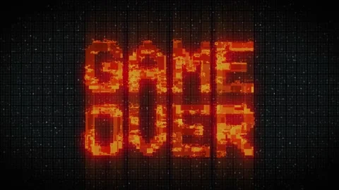 Retro video game screen with glitch. Game over with noisy distortion. 4k video. Stock Footage 233012155
