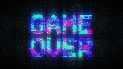 Retro video game screen with glitch. Game over with noisy distortion. 4k video. Stock Footage 233012330