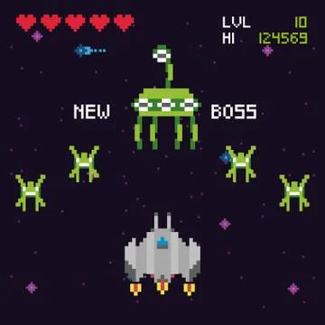 Retro video game space pixelated scene Stock Illustration