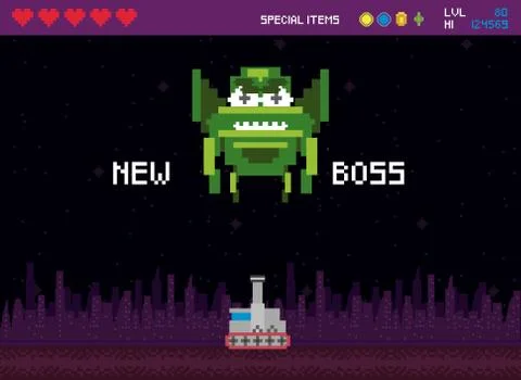 Retro video game space pixelated scene Stock Illustration