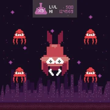 Retro video game space pixelated scene Stock Illustration