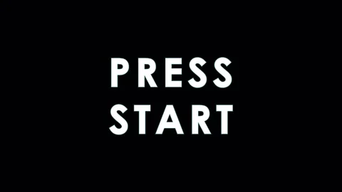 Retro video game start screen with glitch effect during button press sequence Stock Footage 344037204