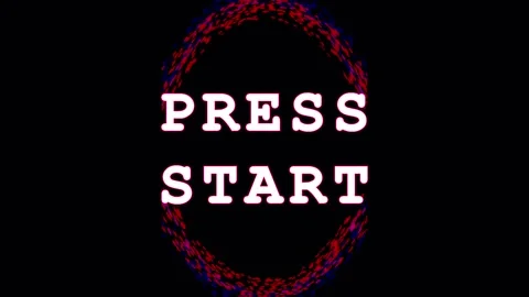 Retro video game start screen with glitch effects and dynamic neon lighting Stock Footage 344037207