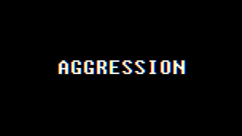 Retro videogame AGGRESSION word text computer old tv glitch interference noise Stock Footage 89269393