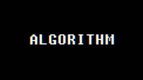 Retro videogame ALGORITHM word text computer tv glitch interference noise screen Video stock 89290742
