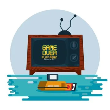 Retro videogame  arcade console round frame Stock Illustration