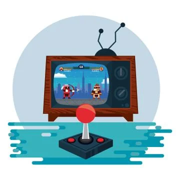 Retro videogame  arcade console round frame Stock Illustration