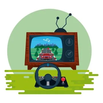 Retro videogame  arcade console round frame Stock Illustration