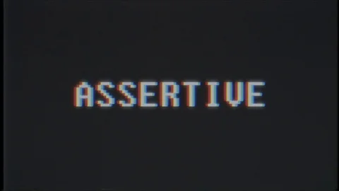 Retro videogame ASSERTIVE word text computer tv glitch interference noise screen Video stock 90076998