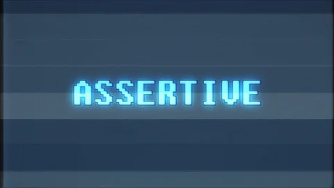 Retro videogame ASSERTIVE word text computer tv glitch interference noise screen Video stock 90077115