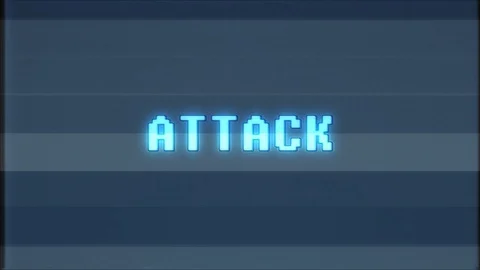 Retro videogame ATTACK word text computer old tv glitch interference noise Stock Footage 89268793