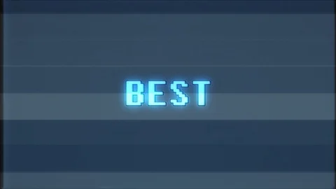 Retro videogame BEST word text computer tv glitch interference noise screen Stock Footage 90287953