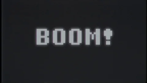 Retro videogame BOOM text computer old tv glitch interference noise screen Stock Footage 87198014