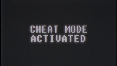 Retro videogame CHEAT MODE ACTIVATED text computer old tv glitch interference Stockbeeldmateriaal 87251779