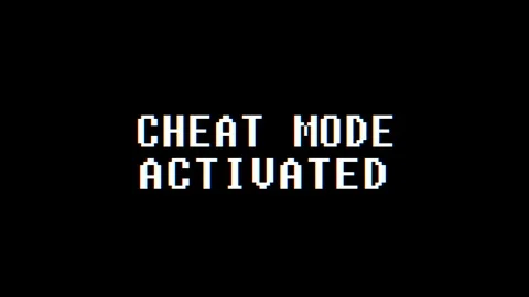 Retro videogame CHEAT MODE ACTIVATED text computer old tv glitch interference Stockbeeldmateriaal 87251848
