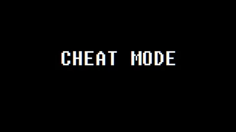 Retro videogame CHEAT MODE text computer old tv glitch interference noise screen Stockbeeldmateriaal 87251587