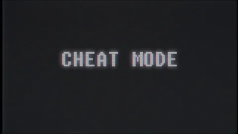 Retro videogame CHEAT MODE text computer old tv glitch interference noise screen Stockbeeldmateriaal 87251651